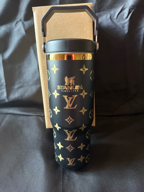 Stanley Other - New Stanley 30oz Laser LEngravedVMonogram Black & Gold Travel Tumbler